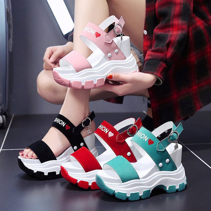 Women’s Platform Sandals with thick profile sole, adjustable ankle strap and decorative pendant Mune Fashion