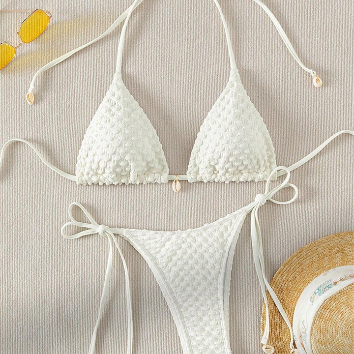 Women Triangle Bikini with textured material and delicate ties Mune Fashion