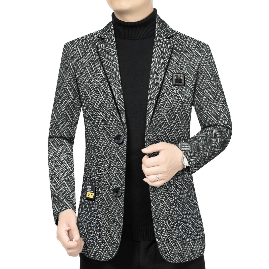 Men's Tailored Wool Look Blazer with Soft Faux Fur Lining and Herringbone Pattern Mune Fashion