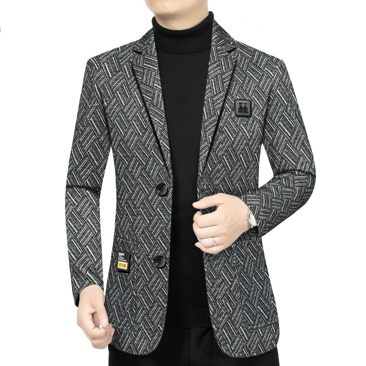 Men's Tailored Wool Look Blazer with Soft Faux Fur Lining and Herringbone Pattern Mune Fashion
