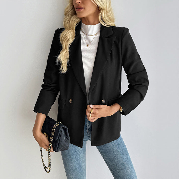 Ladies Elegant Blazer with Button Details and Unique Cut Mune Fashion