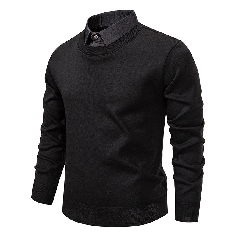 Men's fine knit sweater with integrated shirt collar and slim silhouette Mune Fashion