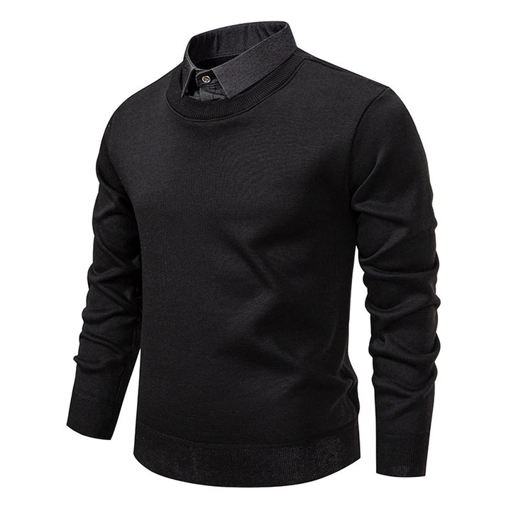 Men's fine knit sweater with integrated shirt collar and slim silhouette Mune Fashion
