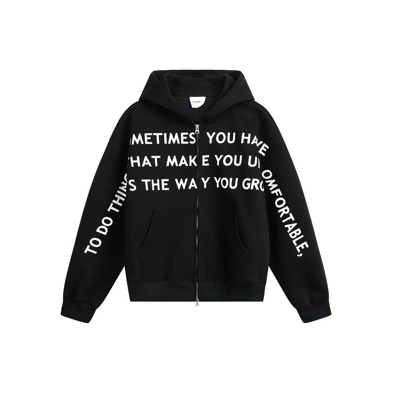 Unisex Oversize Hooded Zip Jacket with Two-Way Zipper and Statement Print Mune Fashion