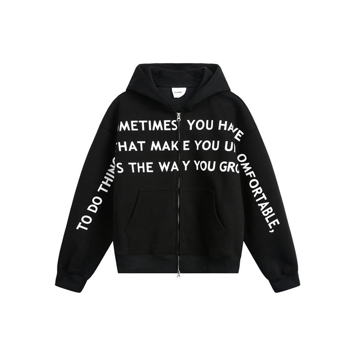 Unisex Oversize Hooded Zip Jacket with Two-Way Zipper and Statement Print Mune Fashion