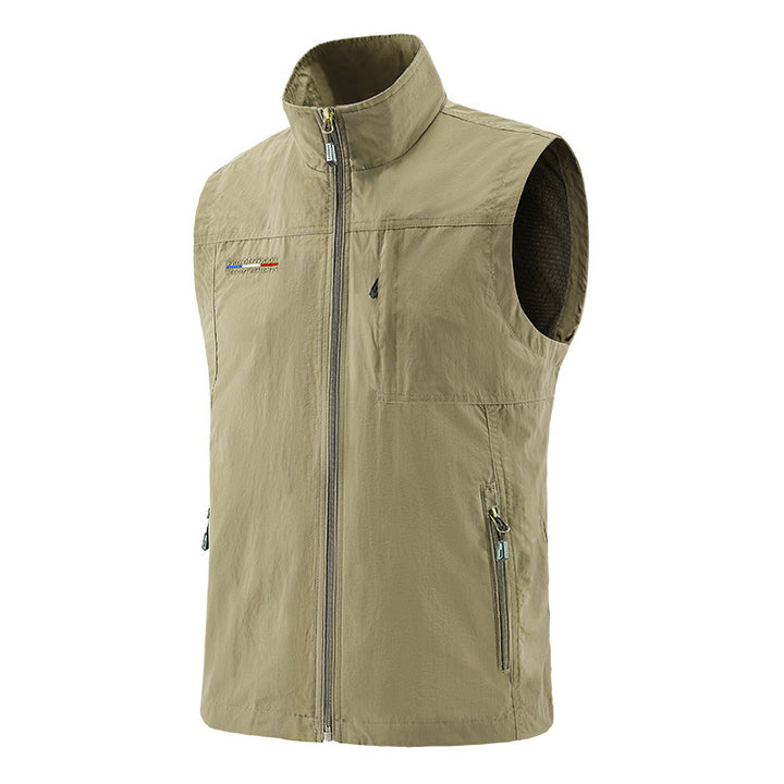 Men's Lightweight Windproof Utility Vest with High Stand Collar and Zipper Pockets Mune Fashion