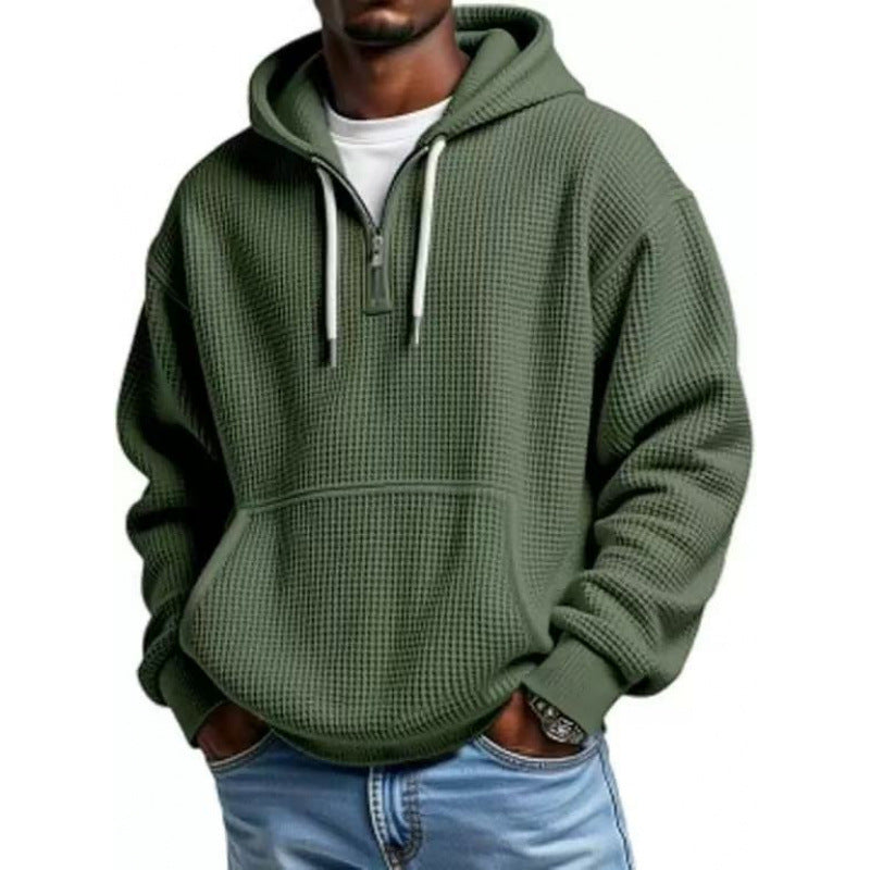 Men's waffle texture hoodie with half zipper and kangaroo pocket Mune Fashion