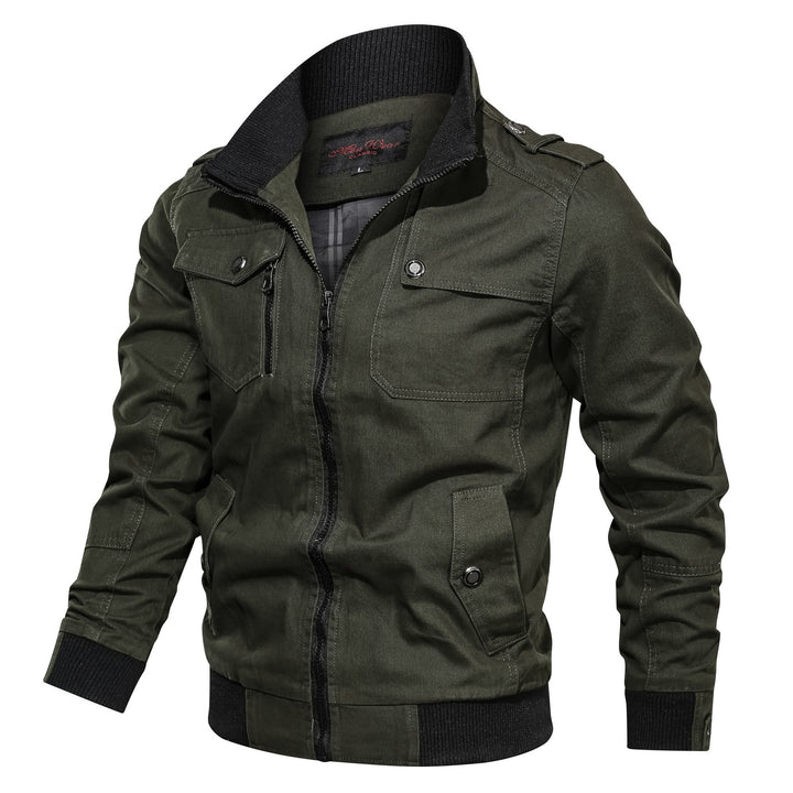 Men's canvas field jacket in bomber style with ribbed hem, stand-up collar and utility pockets Mune Fashion