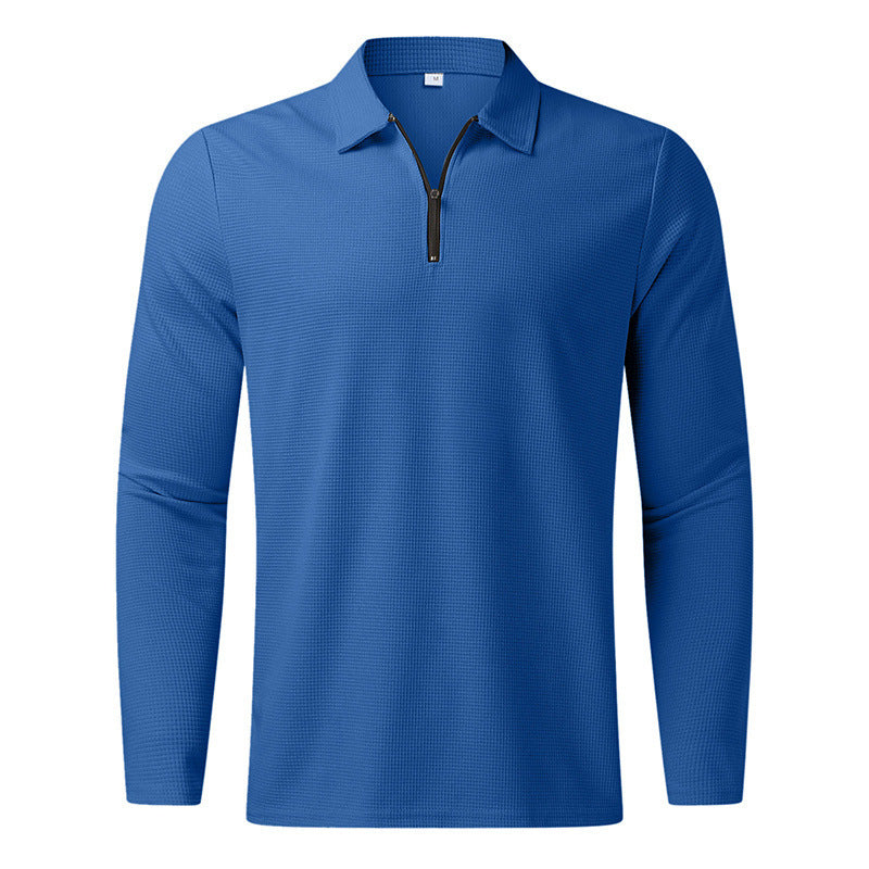 Men's long-sleeved polo shirt with kent collar, short front zip and fine waffle texture Mune Fashion