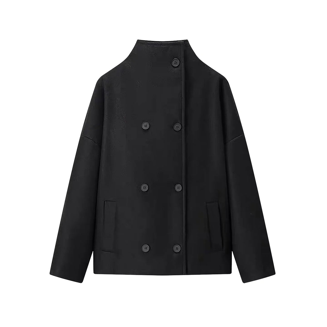 Women nan kastiger short coat with high stand-up collar double button and concealed button placket Mune Fashion