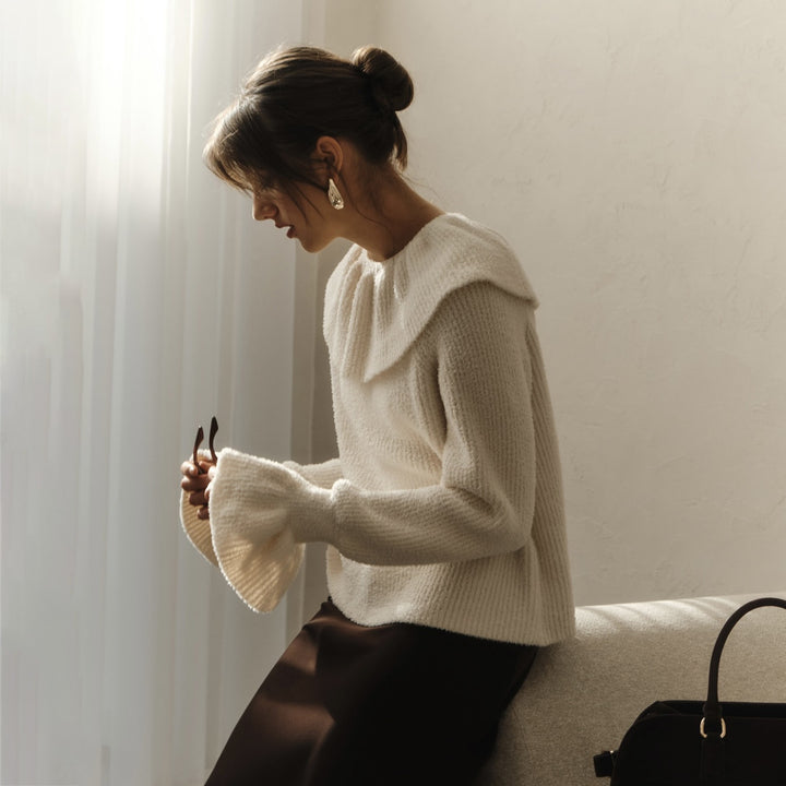 Women's turtleneck pullover with wide roll collar and ruffle sleeves Mune Fashion