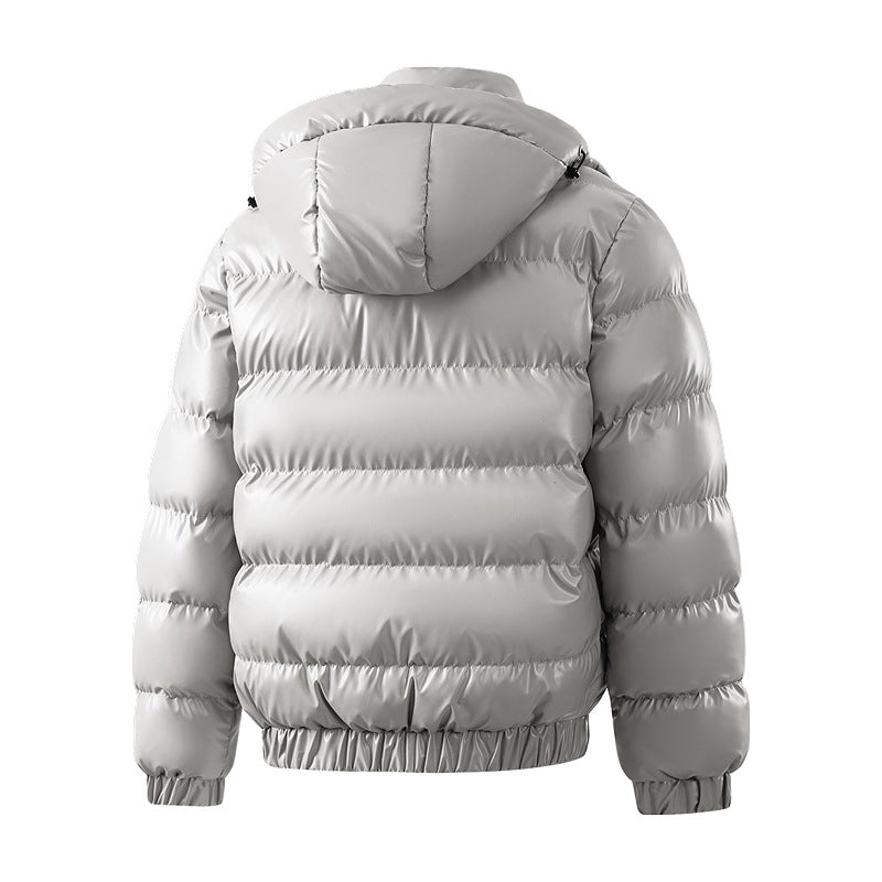 Men's Shiny Padded Puff Jacket with Hood, Water-Repellent Shell & Stand Collar Mune Fashion