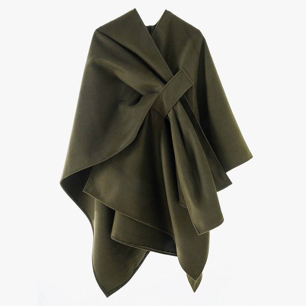 Women's multifunctional cape overlay made of wool blend with draped knot detail Mune Fashion