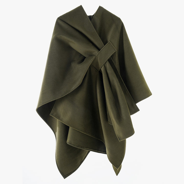 Women's multifunctional cape overlay made of wool blend with draped knot detail Mune Fashion