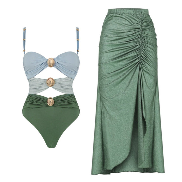 Women's swimsuit with stylish drapings and elegant gold accents Mune Fashion
