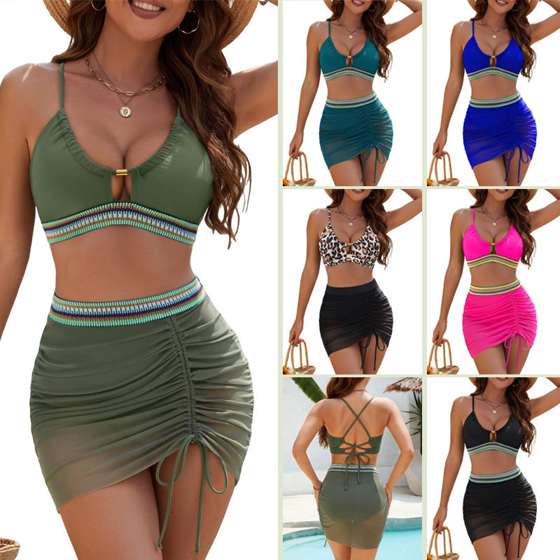 Women's bikini top with trendy leopard print and wrap skirt Mune Fashion