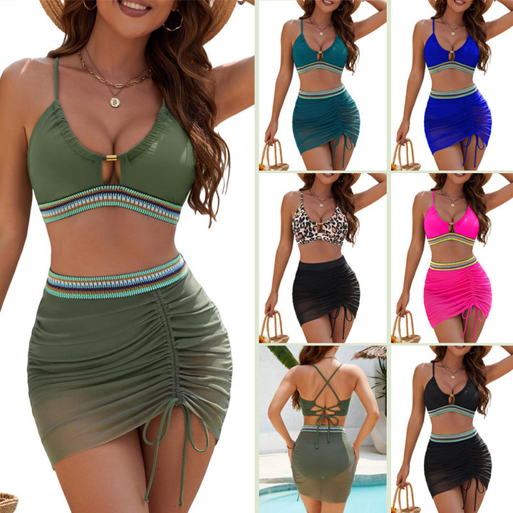 Women's bikini top with trendy leopard print and wrap skirt Mune Fashion