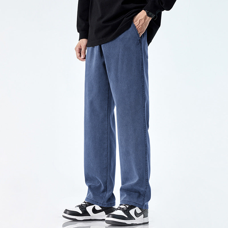 Men's Loose Fit Jeans with Vintage Wash and Straight Leg Mune Fashion