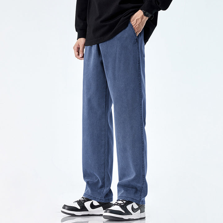 Men's Loose Fit Jeans with Vintage Wash and Straight Leg Mune Fashion