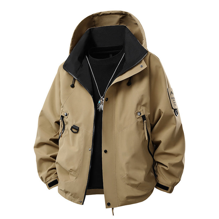 Men's Waterproof Outdoor Jacket with Adjustable Hood Collar Mune Fashion