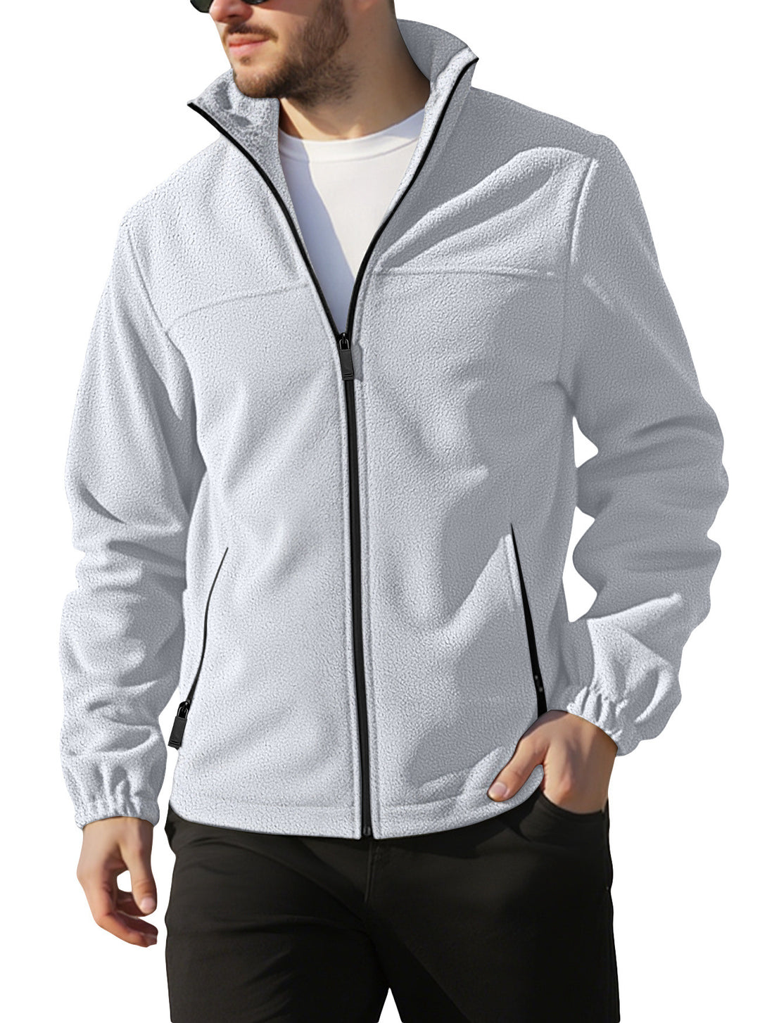 Men's fleece jacket with zipper, stand-up collar and zip pockets Mune Fashion