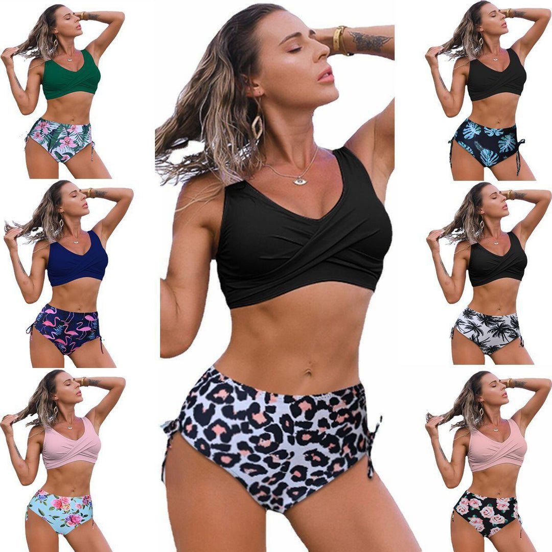 Ladies Tankini set with floral bottom and casual wrap top Mune Fashion