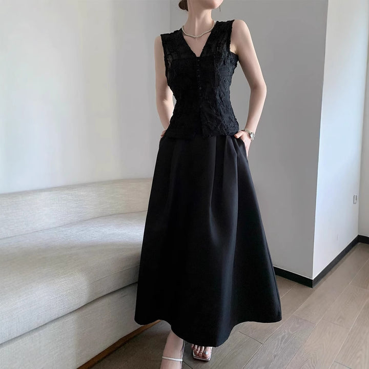 Women's High-waisted Satin Midi Skirt with A-line and Flowing Silhouette Mune Fashion