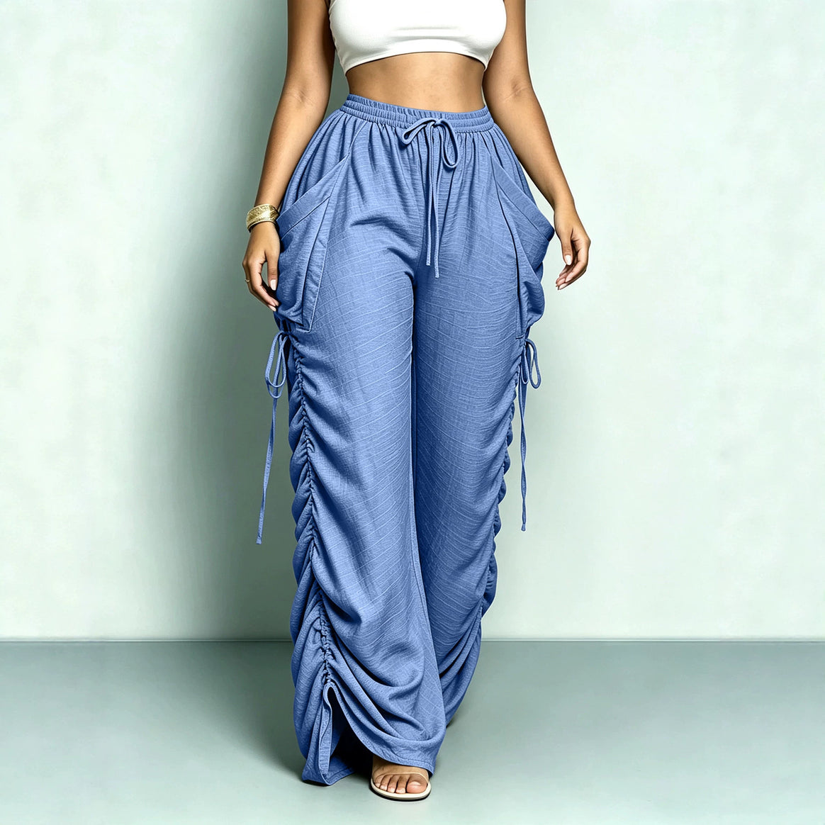 Women's wide Relax Harem pants with side gathering and large pockets Mune Fashion