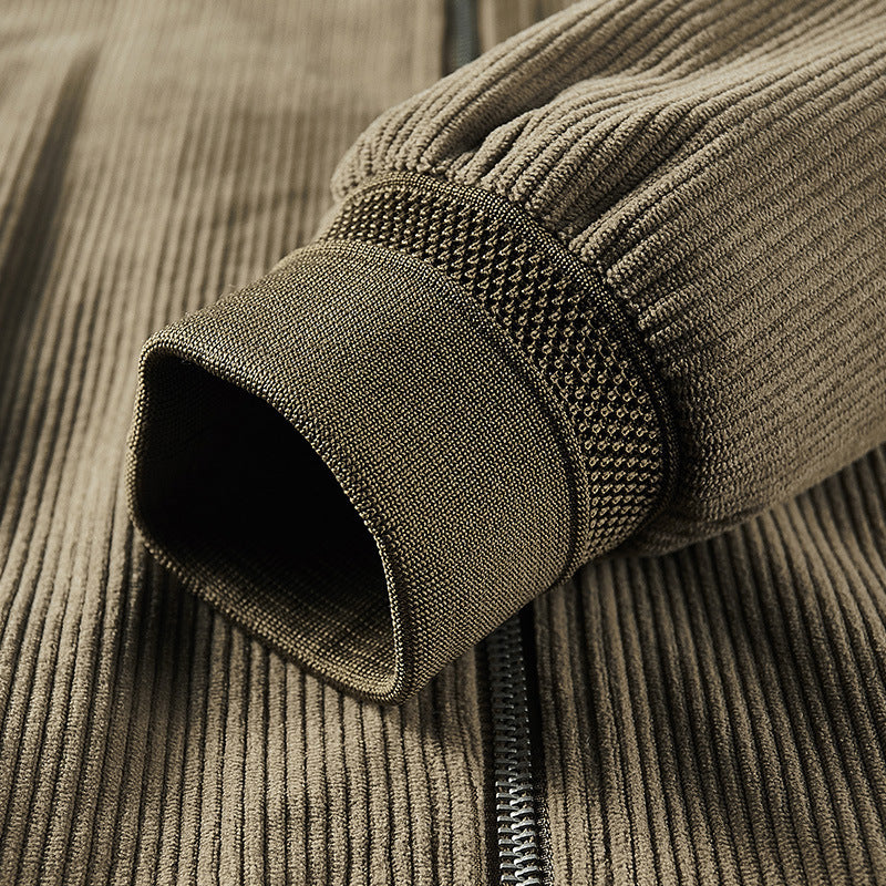 Men's Lightweight Cord Blouson with Padded Inner Lining, Ribbed Cuffs and Logo Patch Mune Fashion