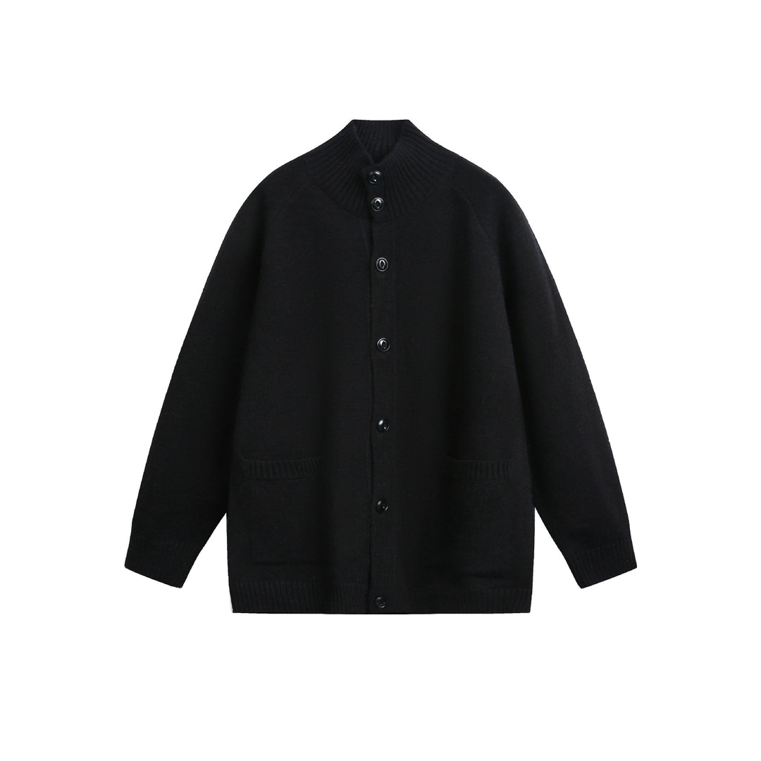 Unisex cardigan jacket with high ribbed collar, continuous button placket and side pockets Mune Fashion