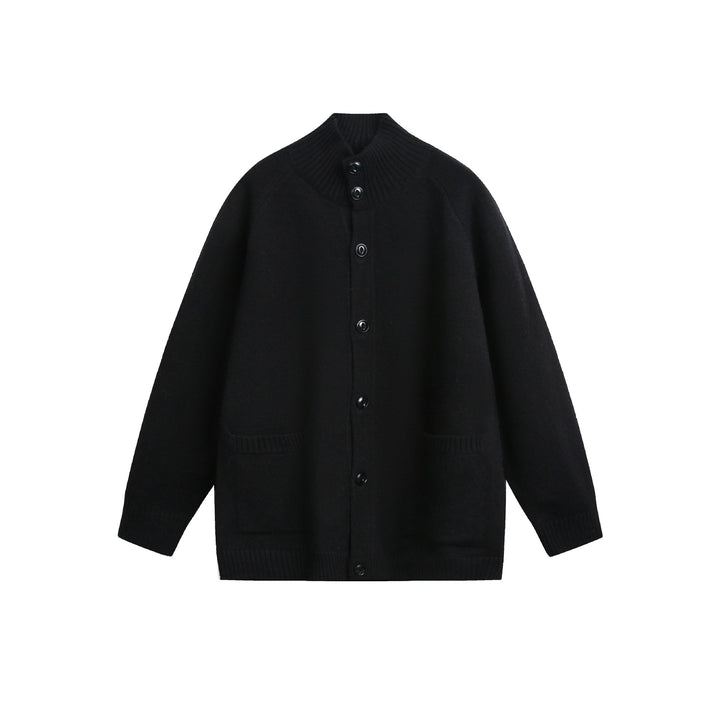 Unisex cardigan jacket with high ribbed collar, continuous button placket and side pockets Mune Fashion