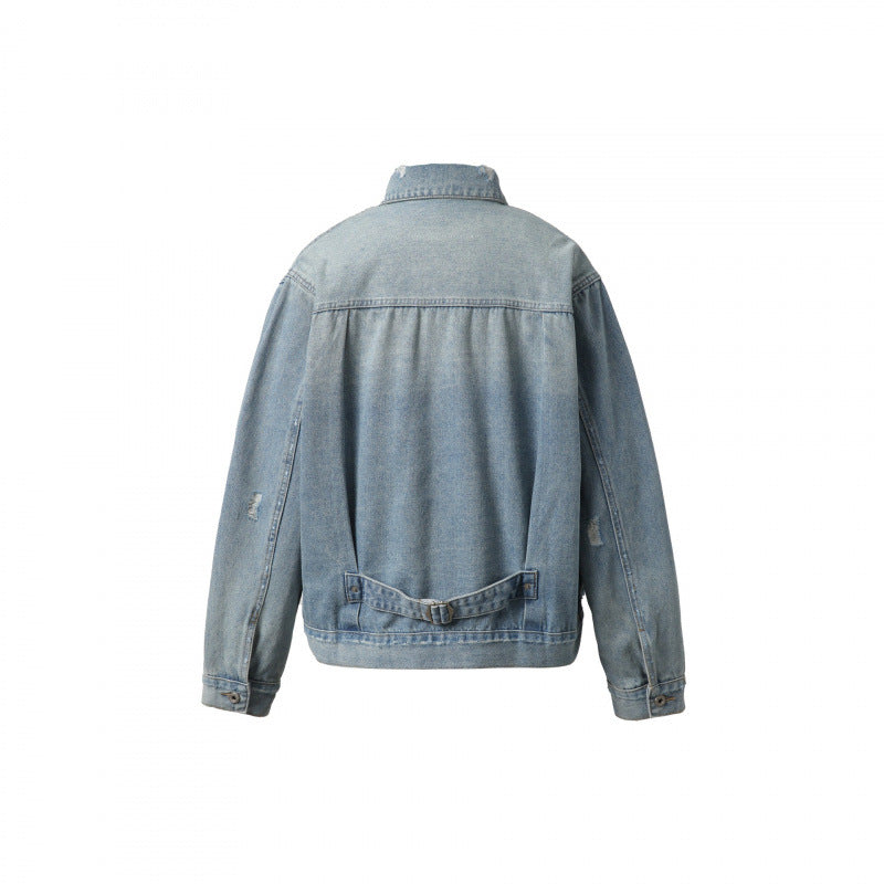 Men's oversized denim jacket in vintage look with slight used effect and chest pockets Mune Fashion