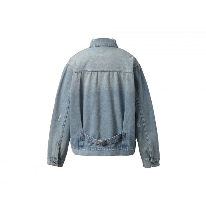 Men's oversized denim jacket in vintage look with slight used effect and chest pockets Mune Fashion