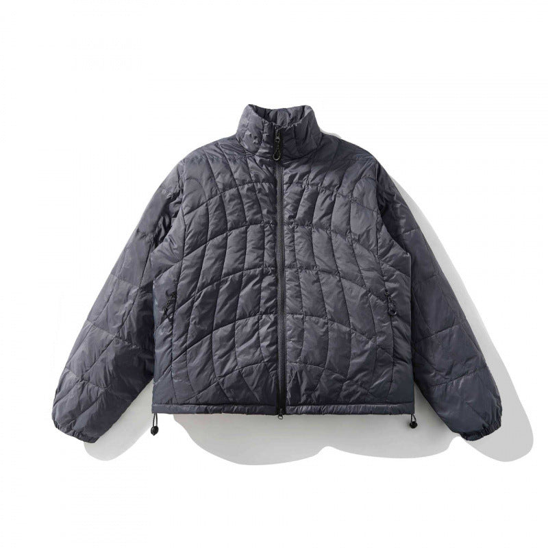 Unisex Ultralight Quilted Short Jacket with Geometric Quilting, Stand-up Collar and Drawstring Hem Mune Fashion