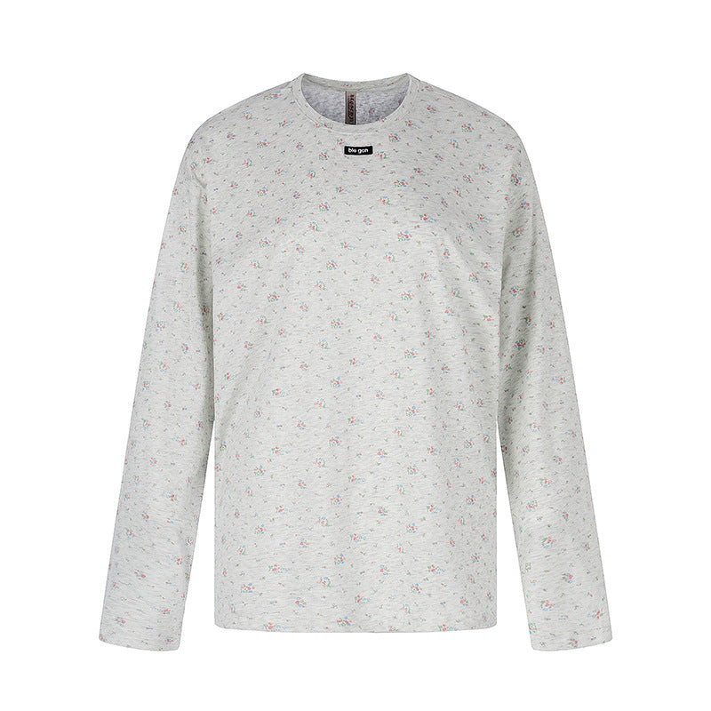 Women's long-sleeve shirt with delicate floral print and round neckline Mune Fashion