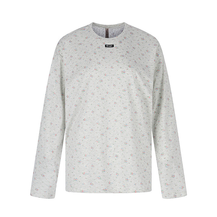 Women's long-sleeve shirt with delicate floral print and round neckline Mune Fashion