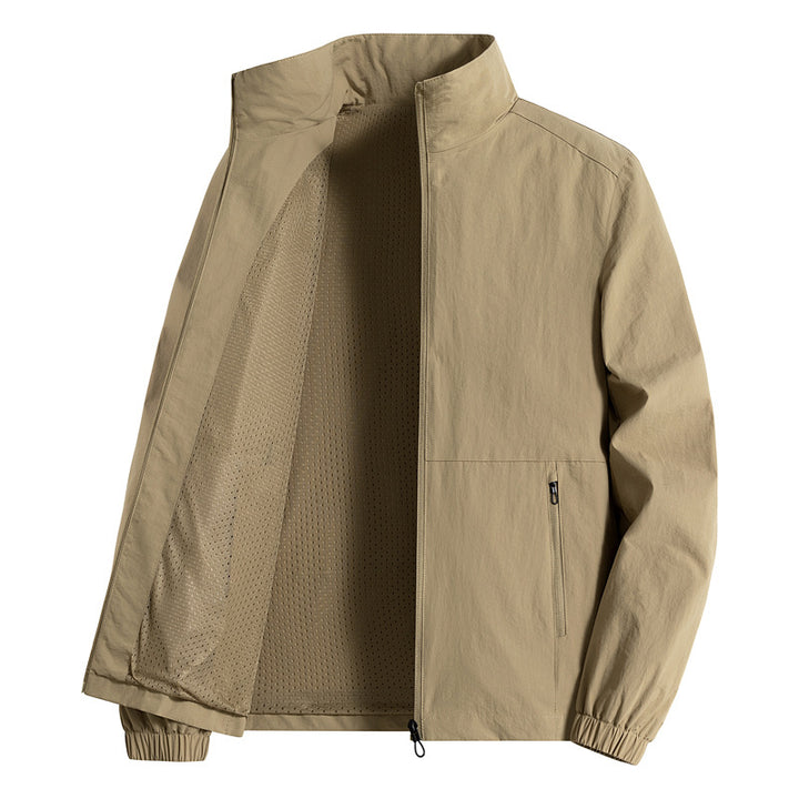 Men's lightweight windproof transitional jacket with mesh lining, stand collar & zippered pockets Mune Fashion
