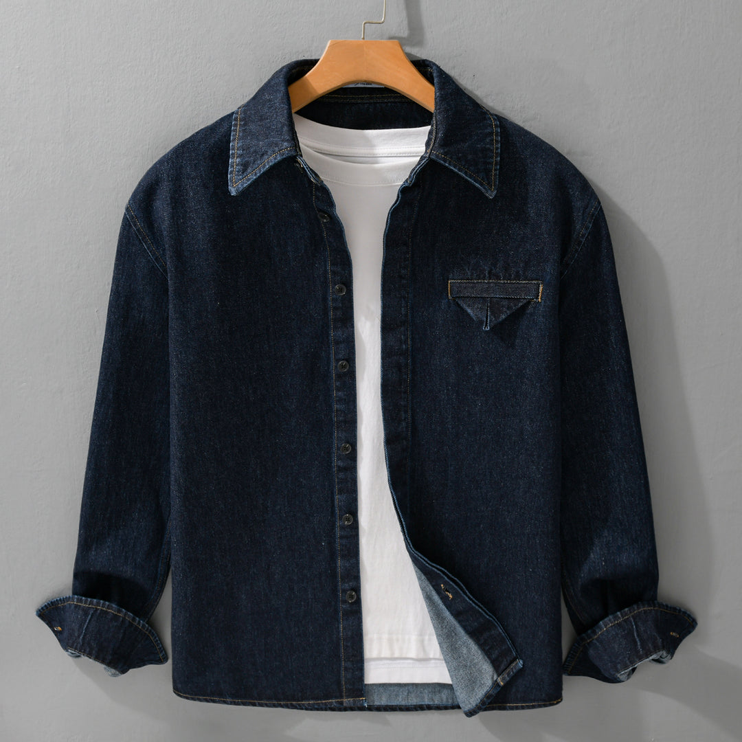 Men's denim overshirt in worker style with concealed button placket Mune Fashion
