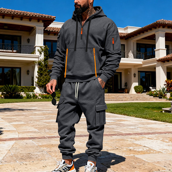 Men's urban hoodie cargo set with hidden zippers, multiple pockets, and elastic hem Mune Fashion