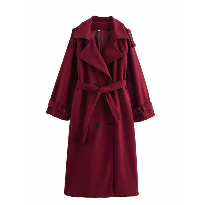 Women’s long double-breasted wool blend trench coat with belt and wide lapels Mune Fashion