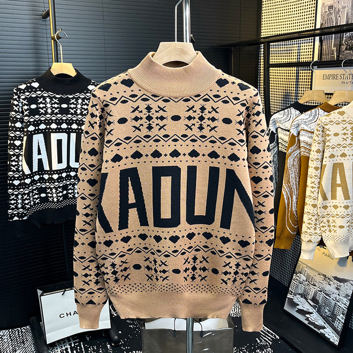 Men's turtleneck sweater with Norwegian jacquard and large logo print Mune Fashion