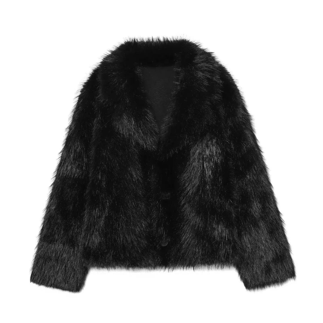Women's Cropped Wool Blend Blouson with Voluminous Faux Fur Collar Mune Fashion