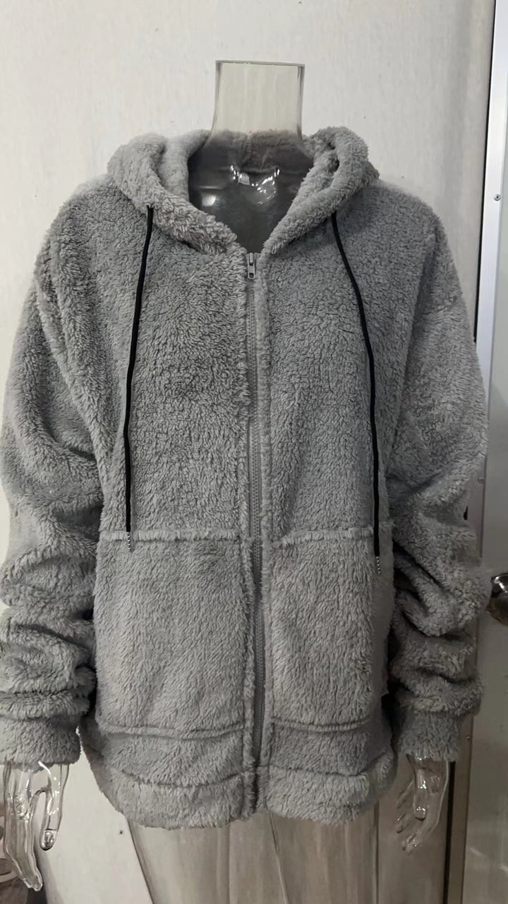 Men's cozy teddy fleece hoodie jacket with full zipper Mune Fashion