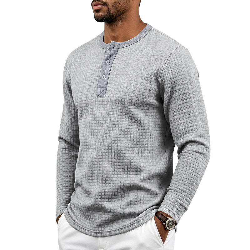 Men's Textured Thermal Henley Long Sleeve Shirt with Waffle Texture and Rounded Hem Mune Fashion