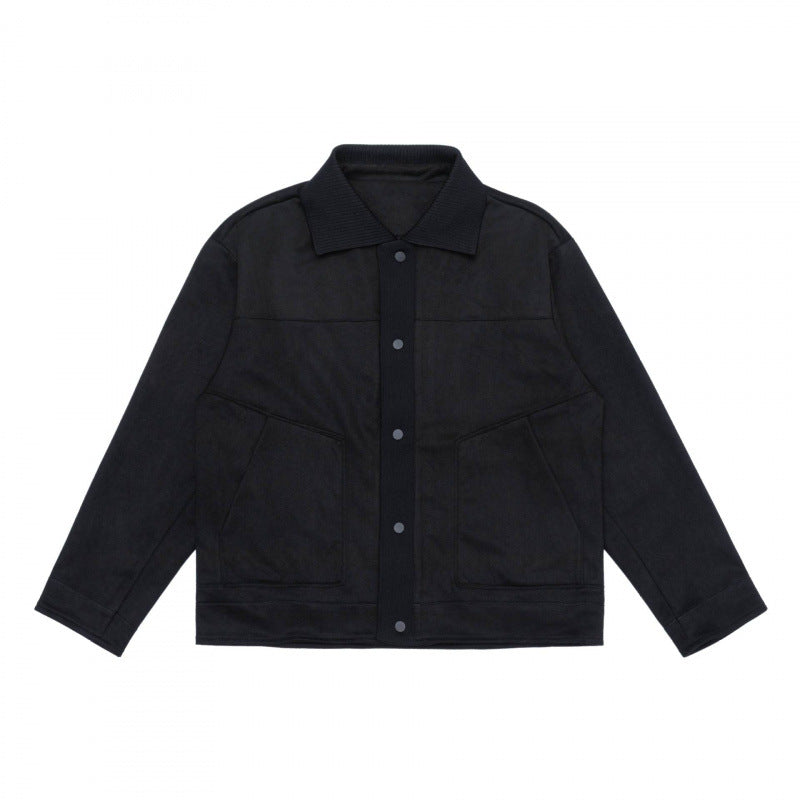 Unisex Boxy Transitional Jacket with Velvet Texture, Shirt Collar and Diagonal Insert Pockets Mune Fashion