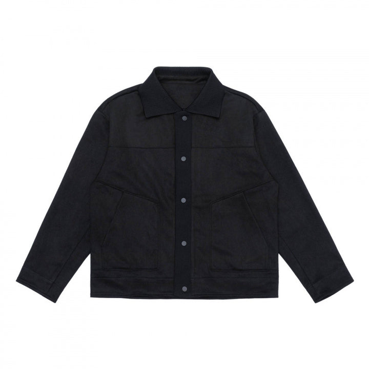 Unisex Boxy Transitional Jacket with Velvet Texture, Shirt Collar and Diagonal Insert Pockets Mune Fashion