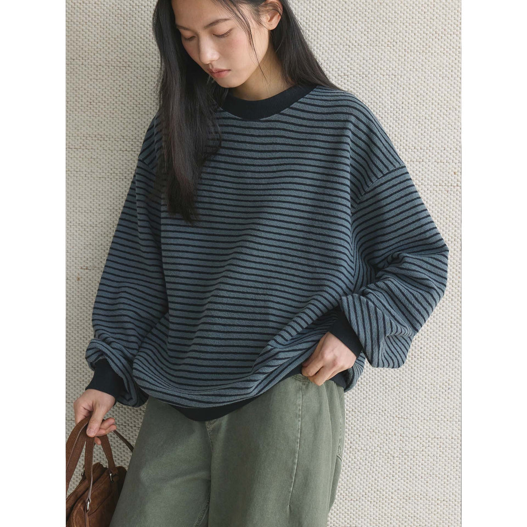 Women Oversize Striped Fine Knit Sweater with Dropped Shoulder Mune Fashion