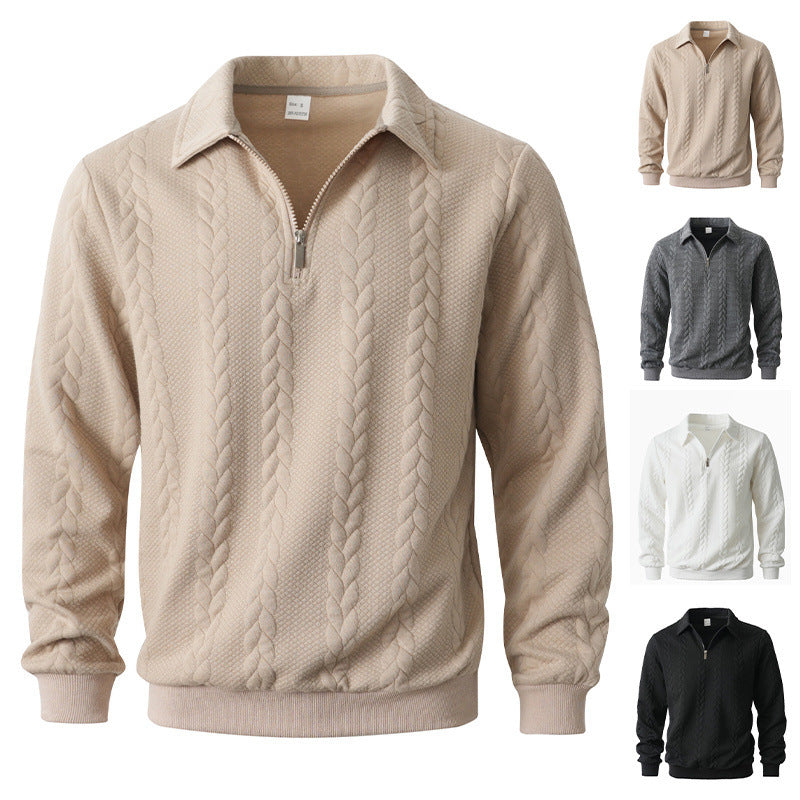 Men's half-zip pullover with kent collar, cable knit structure and ribbed hem Mune Fashion