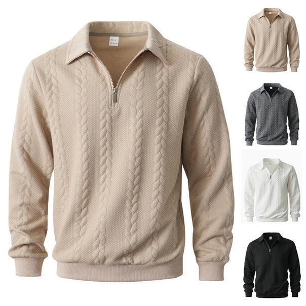 Men's half-zip pullover with kent collar, cable knit structure and ribbed hem Mune Fashion
