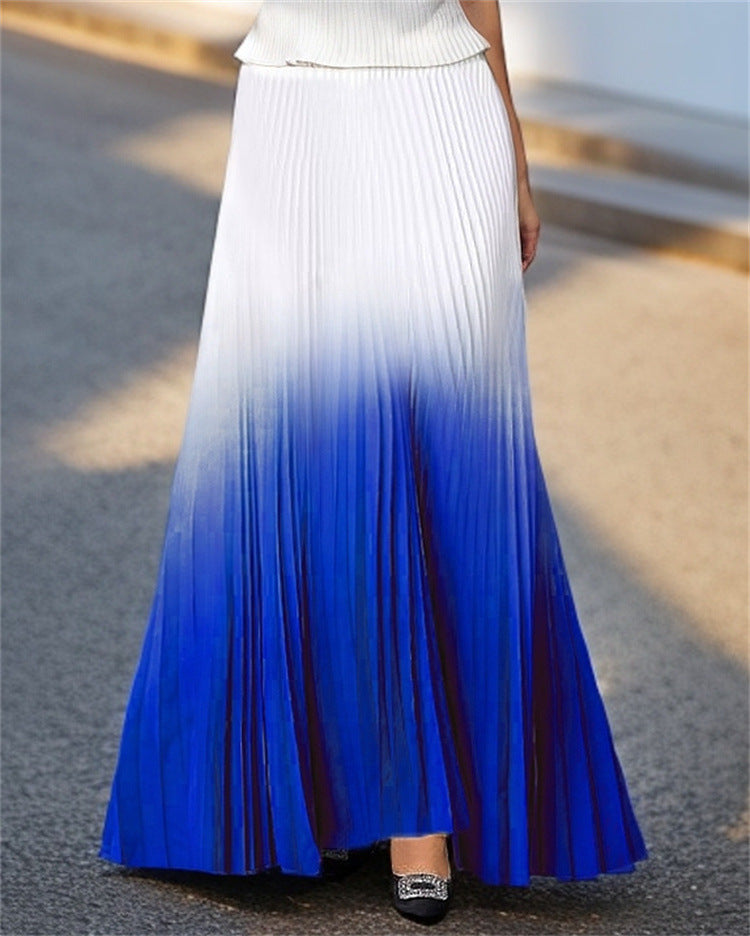Women's nano pleated maxi skirt with seamless color gradient, high waistband and flowing A-line Mune Fashion